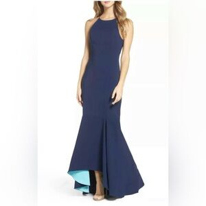Maria Bianca Nero Halter Neck Colorblock Mermaid Gown, Navy, 8